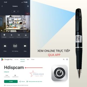 Camera nguỵ trang bút v8 online, sử dụng app HdispCam để xem trực tiếp từ xa qua điện thoại