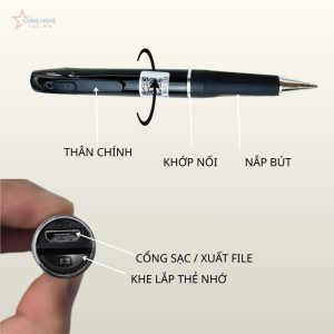 Phần thân chính và nắp dưới của Camera bút V8 online có thể ráp lại với nhau bằng khớp vặn nối